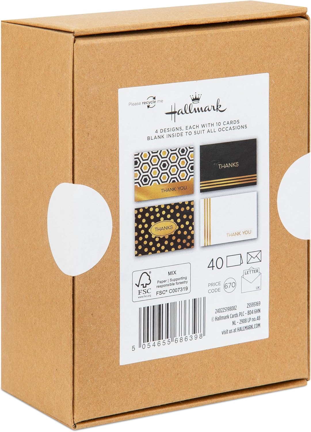 Gold Foil Pack of 40 in 4 Designs Thank You Cards