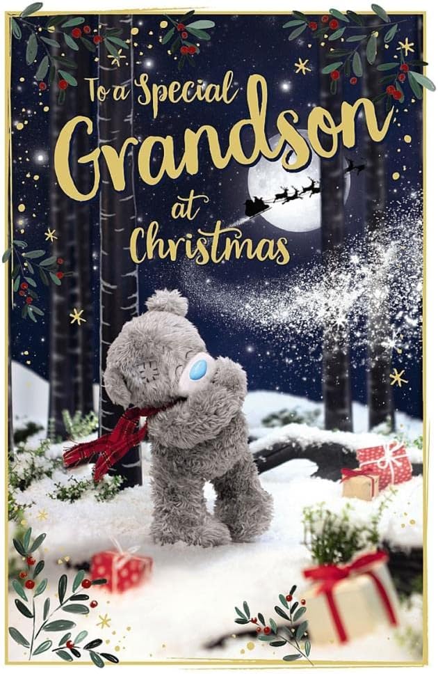 Bear Wearing A Scarf 3D Holographic Grandson Christmas Card – Collect Cards