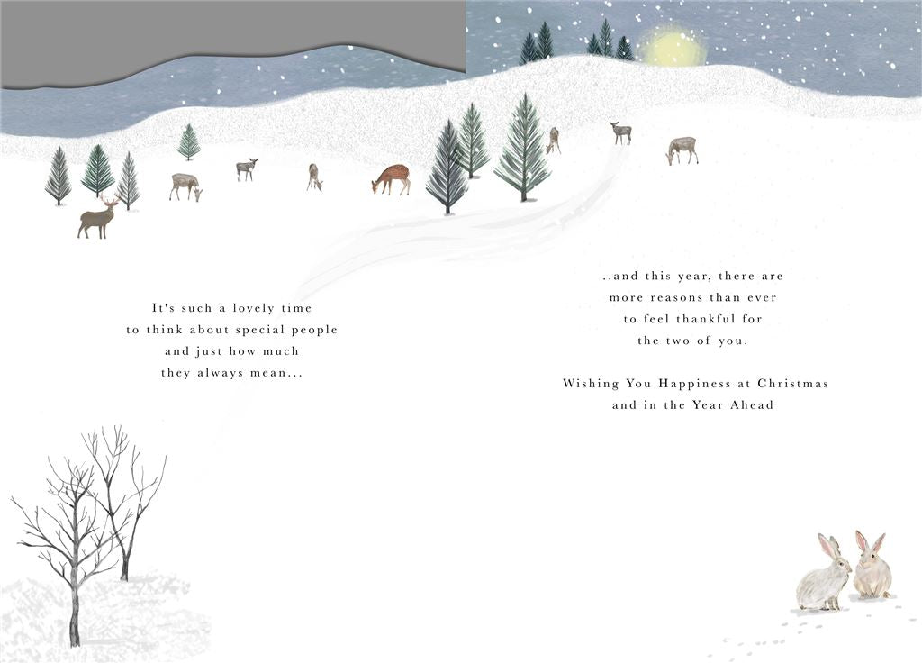 Die-Cut Illustrated Winter Scene Design For A Special Couple Christmas Card