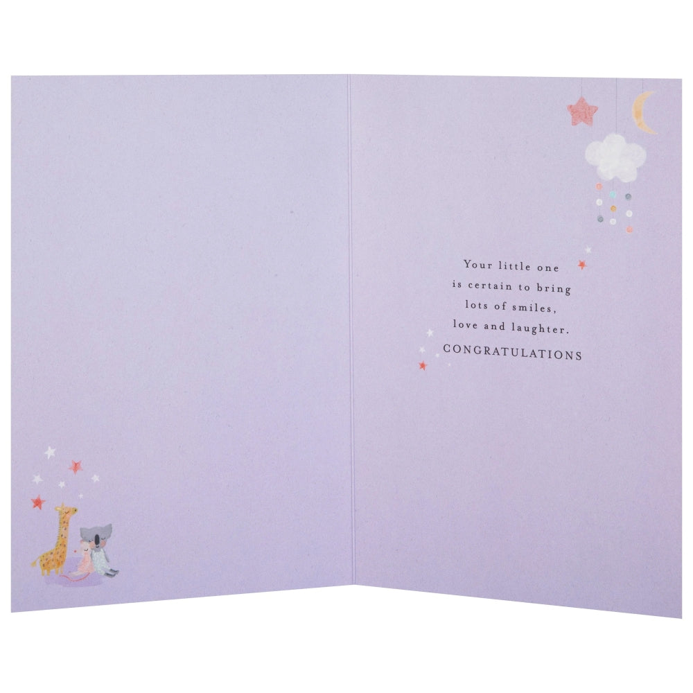 Crib & Toy Animals Design New Baby Girl Congratulations Card