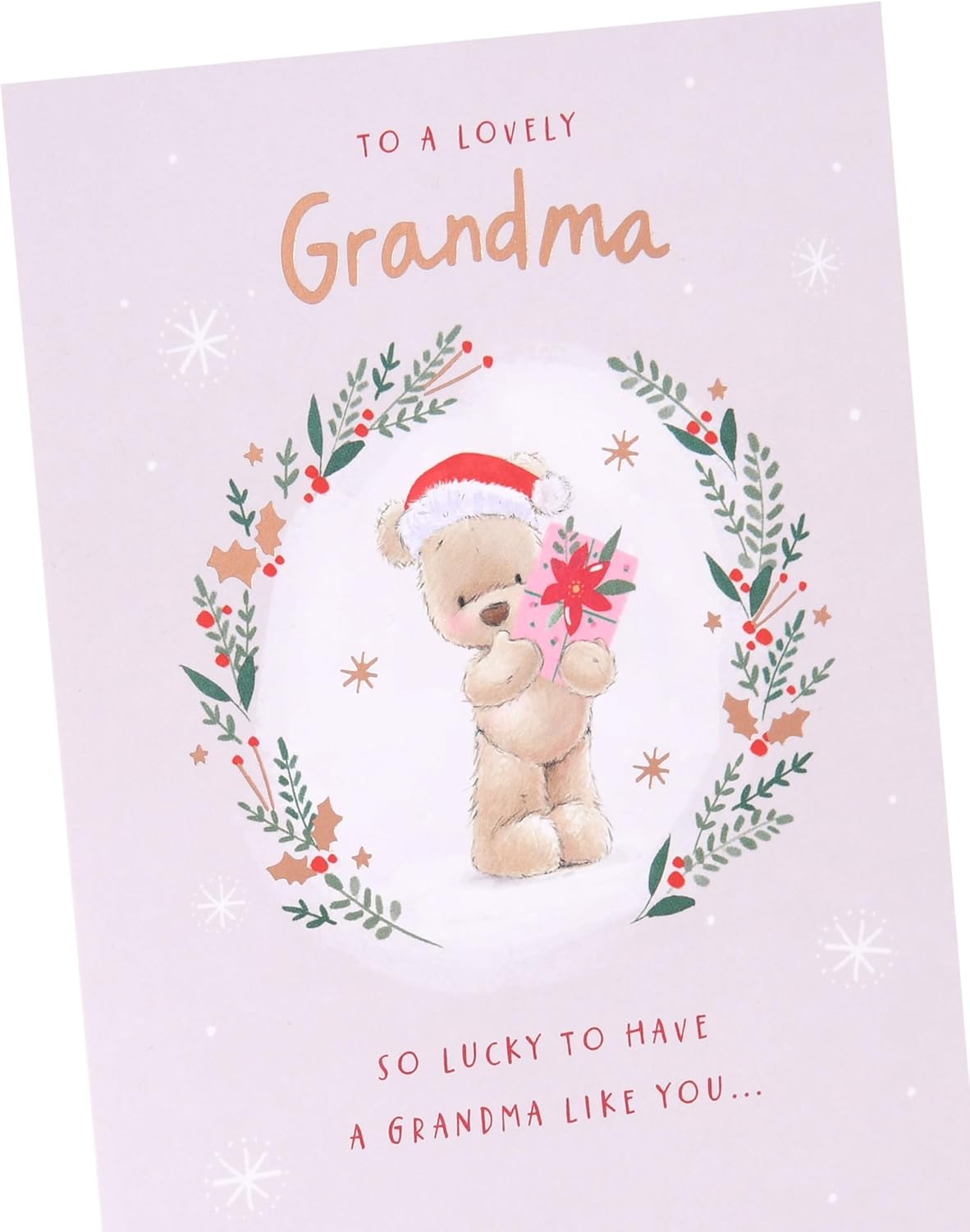 Nutmeg Bear Inside Wreath Grandma Christmas Card