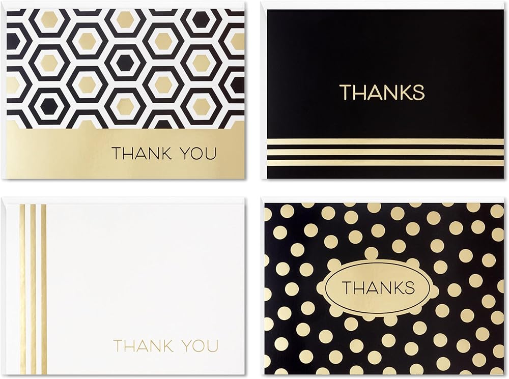 Gold Foil Pack of 40 in 4 Designs Thank You Cards