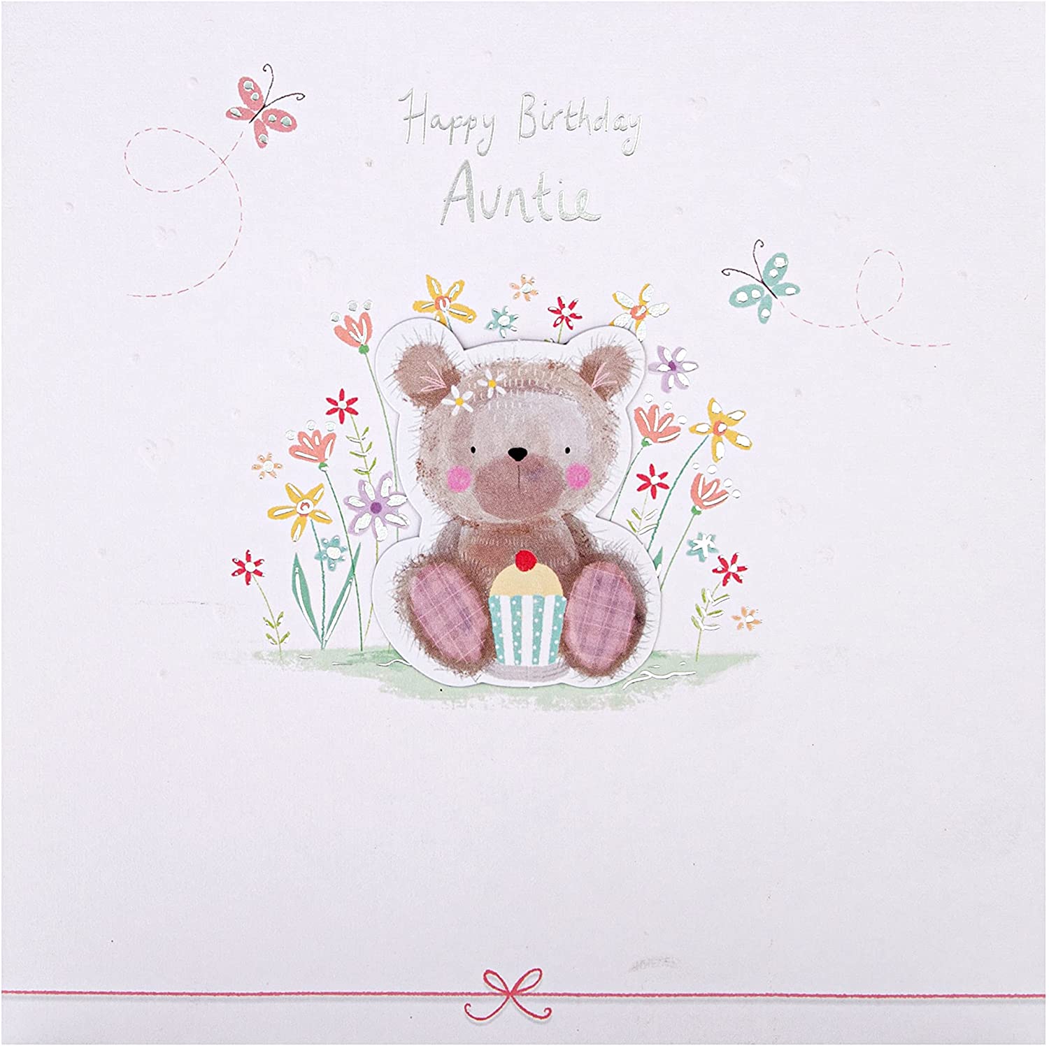 Cute Teddy Cupcake Design Large Birthday Card for Auntie