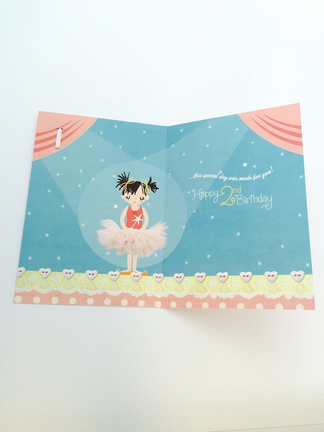Girls Ballerina 2nd Happy Birthday Greeting Card With Badge