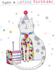 Cat & Birthday Cake Hand-Finished Buttons Embellished Birthday Card For Her