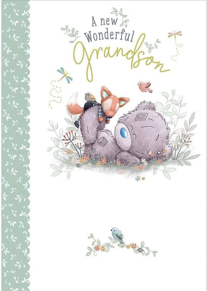 Bear With Fox Plush New Grandson Congratulations Card