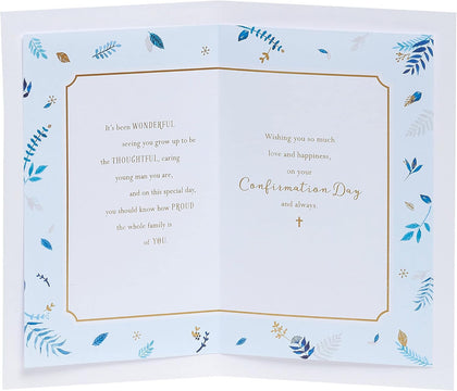 Blue Leaf Design Grandson Confirmation Card