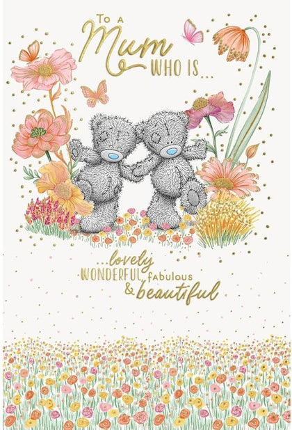 Bears Holding Hands In Flowers To Wonderful Mum Mother's Day Card