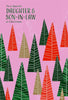 Pink Background with Illustrated Trees for Daughter & Son in Law Christmas Card