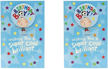 Blue Football Design Birthday Card (Pack of 2) with Badge