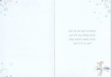 Animals Carrying Stationery For Boy Happy First Day At School Card