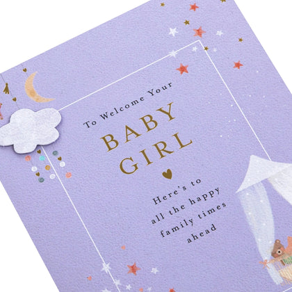 Crib & Toy Animals Design New Baby Girl Congratulations Card 
