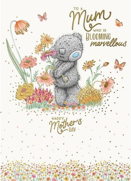 Bear Holding Flowers Blooming Marvellous Mum Mother's Day Card