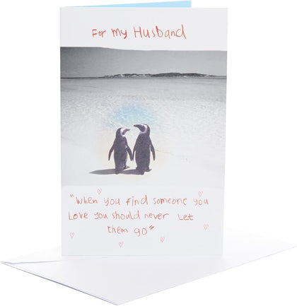 Cute Penguins Design Husband Birthday Card