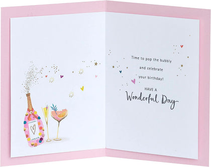Pink & Gold Drinks Design 50th Birthday Card