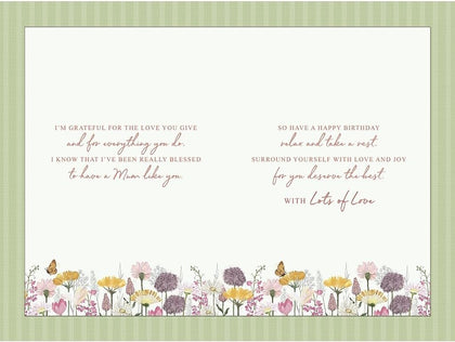 Floral Heart Wreath and Butterfly Design Lovely Mum Birthday Card