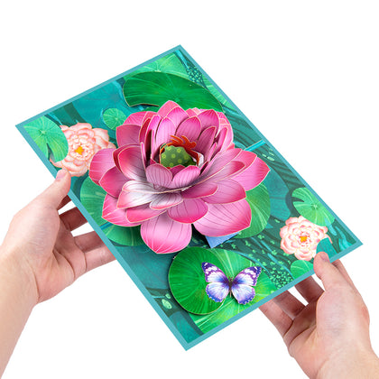 Floating Grace Pink Lotus Pop Up Greeting Card