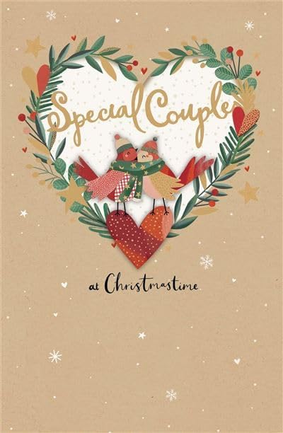 Robins in Love Heart Wreath with Embellishments Special Couple Christmas Card