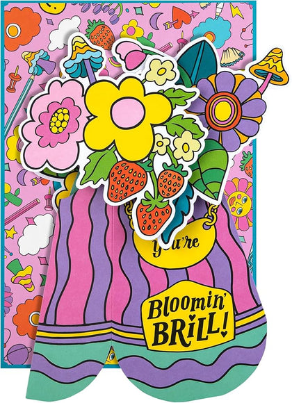 Flower Bouquet Design Pop Up Birthday Card with Sticker Sheet