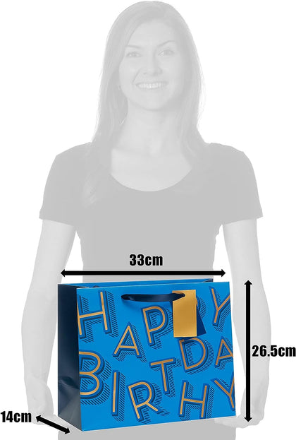 Blue Happy Birthday Design Multipack Of 6 Large Gift Bags With Tags 