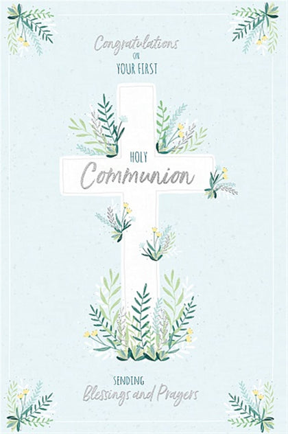 Floral Cross Design 'First Holy Communion' Congratulations Card