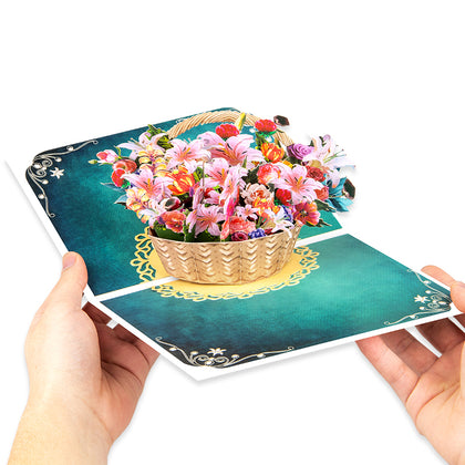 Watercolor Lily Flower Basket Blooming Wishes 3D Pop Up Card