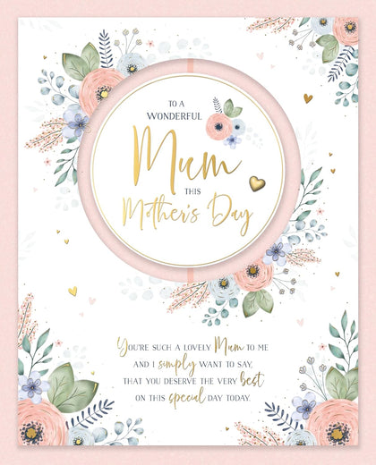 Floral Circle Luxury Boxed Handmade With Gems and Bow To Mum Mother's Day Card