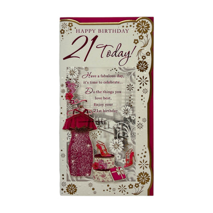 Age 21 Pink Dress and Sandals Design Floral Opacity Birthday Card