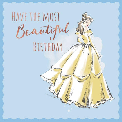 Beautiful Princess with Gold Ball Gown Design Belle Beauty and Beast Birthday Card