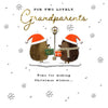 Hedgehogs wearing Santa Hats Design Grandparents Christmas Card