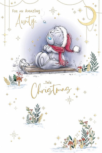 Bear On Sledge Aunty Christmas Card