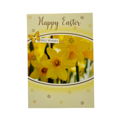 Best Wishes Yellow Daffodil Flowers Design Easter Card