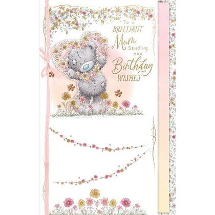 Bear Holding Heart Of Flowers Mum Handmade Birthday Card