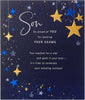 Dark Blue Design Son Passing Exams Congratulations Card