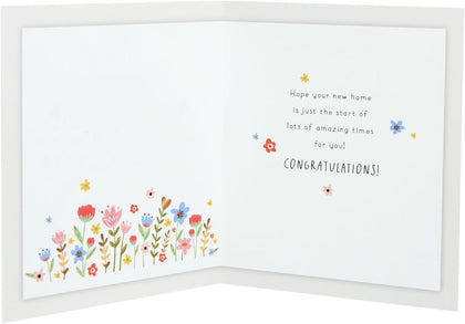 House with Flowers on Rainbow Design New Home Congratulations Card