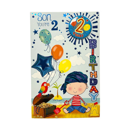 Son Age 2 Juvenile Boy Near Beachside Birthday Card With Badge