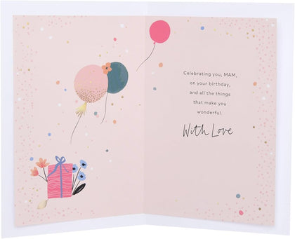 Flowers Balloons and Presents Design Mam Birthday Card