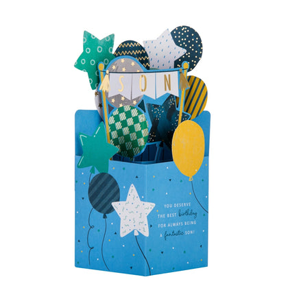 3D Pop-Up Star Balloons Design Son Birthday Card
