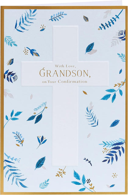 Blue Leaf Design Grandson Confirmation Card