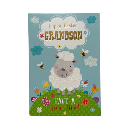 For Grandson Cute Lamb with Bees Design Easter Card