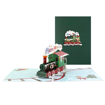 Snowy Journey with Colorful Train 3D Pop Up Christmas Card