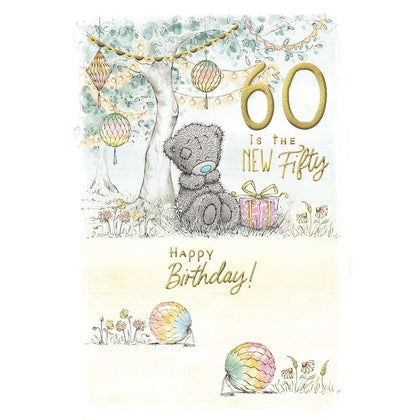 Bear Sat By Tree With Gift 60th Birthday Card
