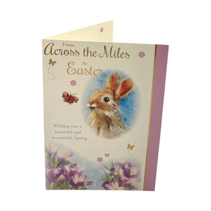 Across The Miles Cute Rabbit Floral Design Easter Card
