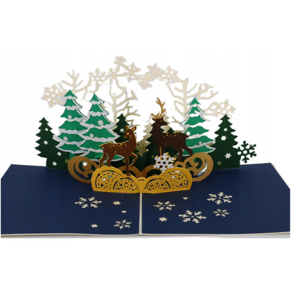 Snowy Reindeer Forest 3D Pop Up Christmas Card