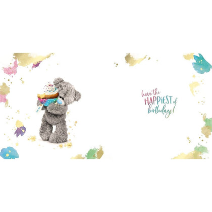 Bear Holding Up Cake 3D Luxury Keepsake Open Birthday Card