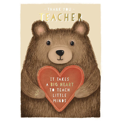 Fluffy Bear with Heart Design Thank You Teacher Card