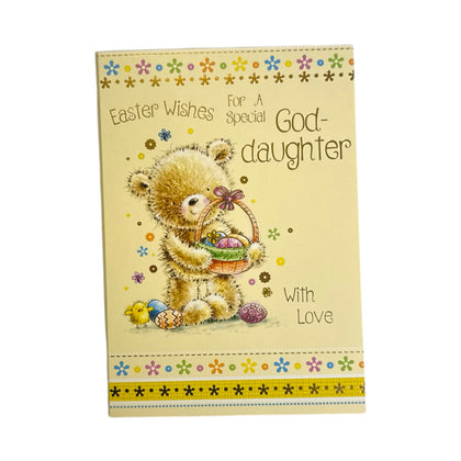 For Special Goddaughter Cute Teddy & Eggs Design Easter Card