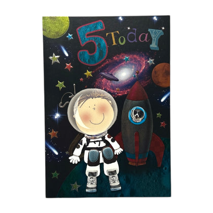 Age 5 Male Juvenile Space Scene Birthday Card