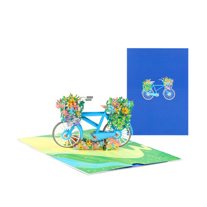 Bicycle with Flower Baskets 3D Pop Up Greeting Card