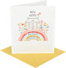 House with Flowers on Rainbow Design New Home Congratulations Card